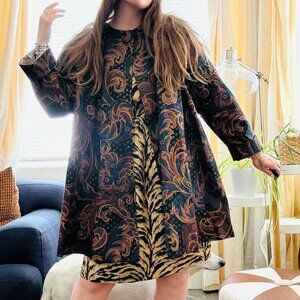 Vintage Swing Jacket Coat 80s Dark Paisley Autumnal Lightweight | Size L-1X